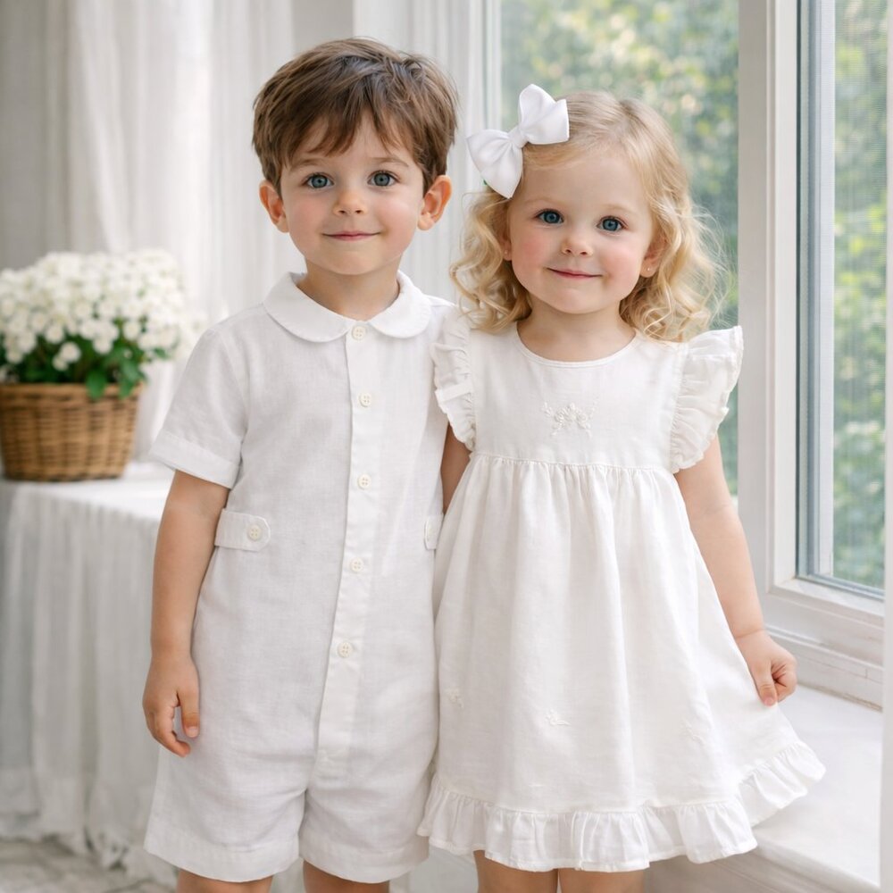 Strasburg Boy White Linen Romper Shortall NEW Size 3 Beach Portrait Ring Bearer - Picture 8 of 10